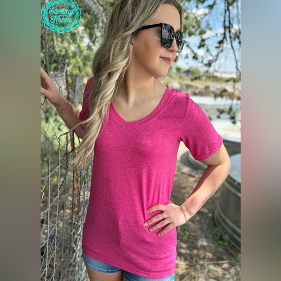 Sterling Kreek Tops - Sterling Kreek Simple Sterling V-Neck Top - Pink